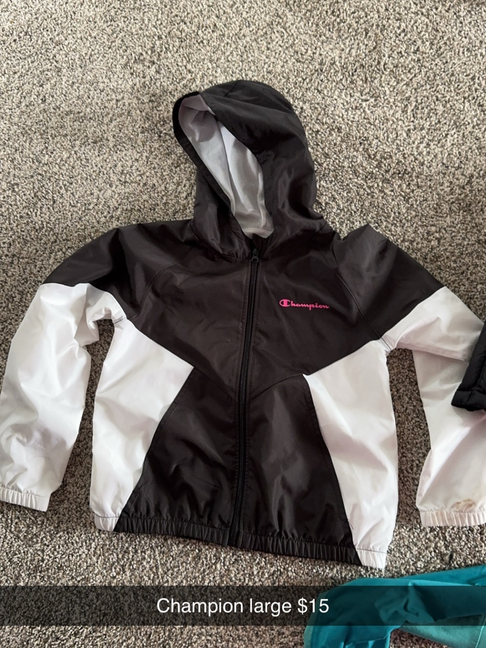 Champion Black & White Hooded Rain Jacket with Pink Logo